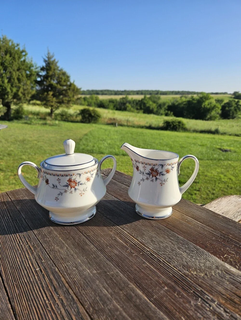 VINTAGE COTTAGECORE Noritake Ivory China Adagio 7237 Sugar & Creamer Set Japan